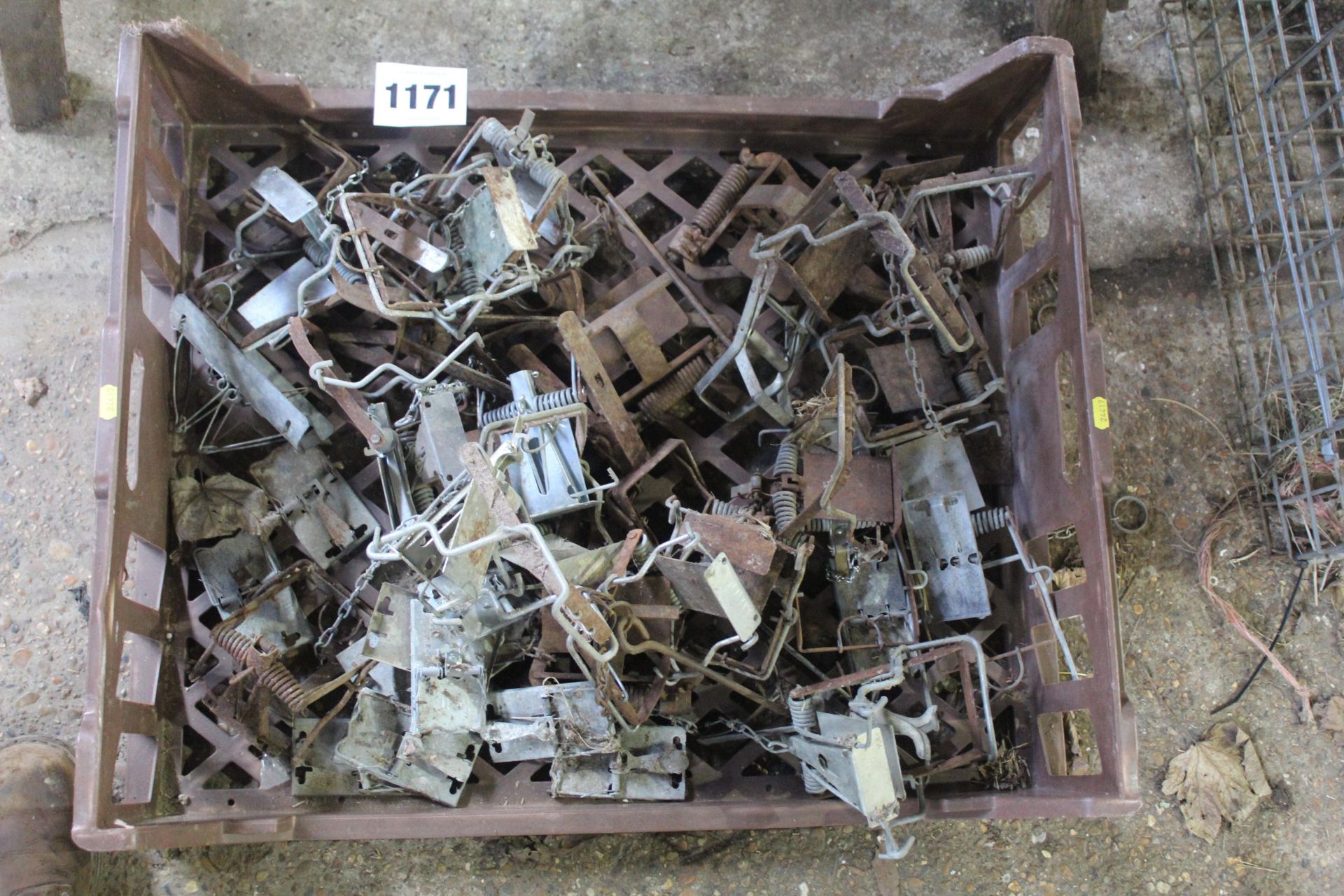 Tray of Fenn traps and rat and mouse traps.