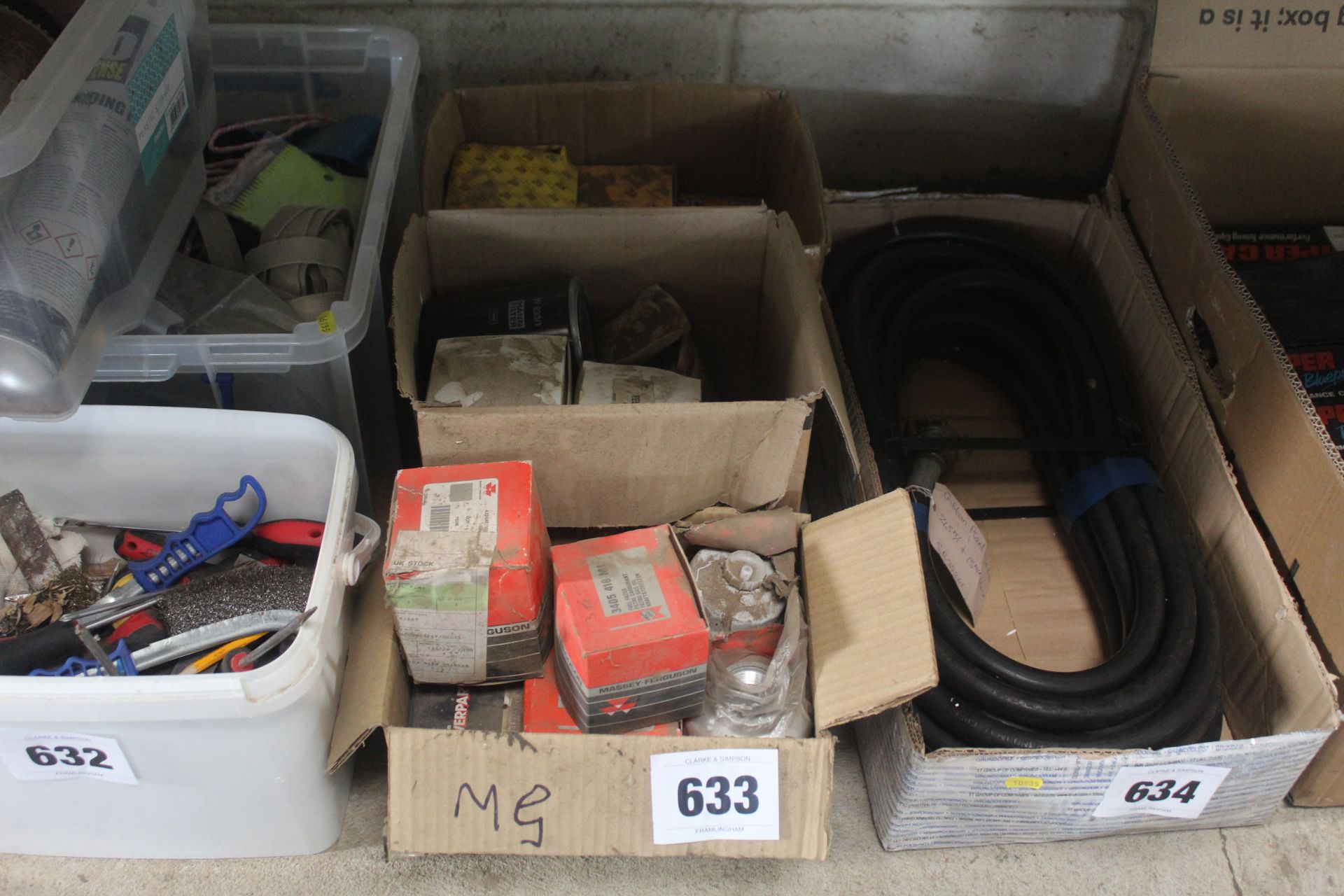 Box of mixed AGCO filters, box of mixed JBC filters and a box of mixed filters etc. V