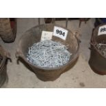 Bucket of 3in galvanised nails.