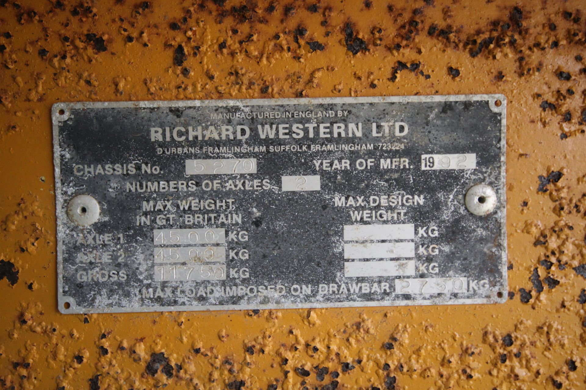 Richard Western 10T single axle dump trailer. 1992. With greedy boards and tailgate. Owned from new. - Image 23 of 23