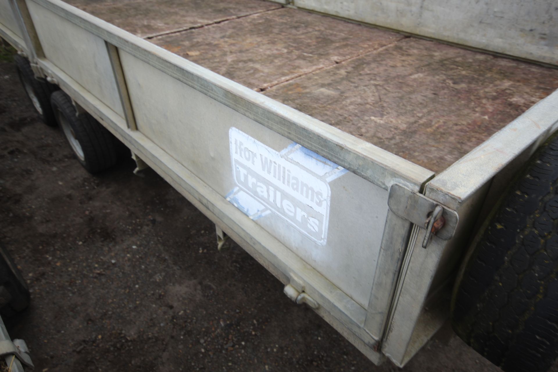 Ifor Williams LL166G 16ft twin axle flat bed trailer. Serial number 64791. With sides, spare - Image 7 of 35