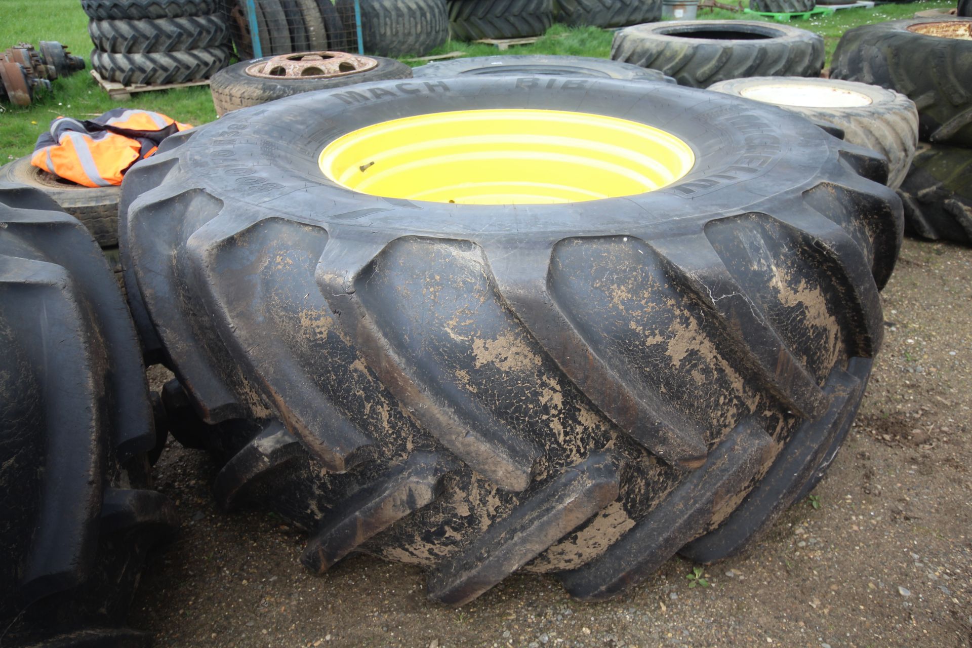 Pair of 800-70R38 wheels and tyres @ 90%. On John Deere 10-stud centres. Ex-6215. V - Image 7 of 12