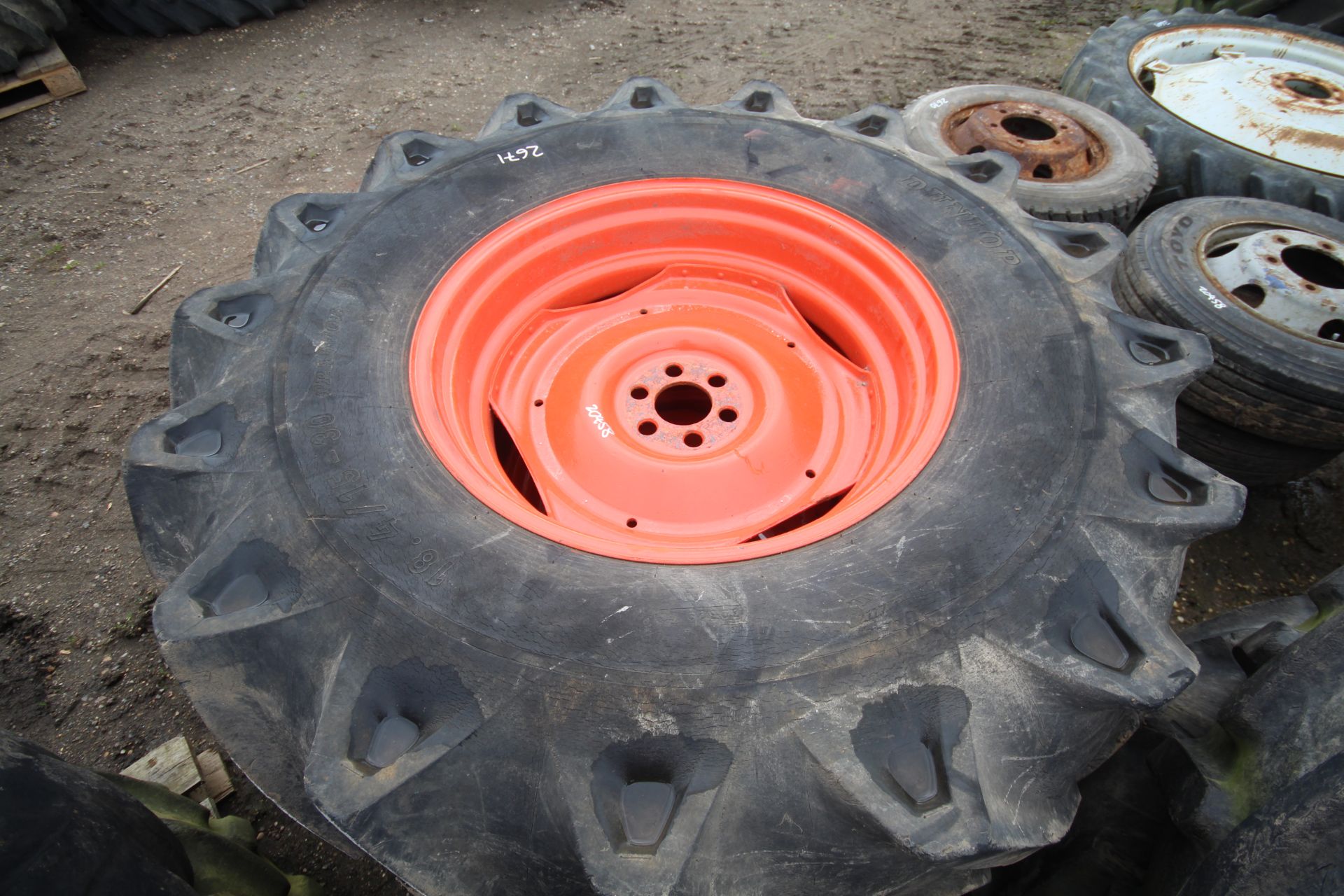 Pair of Fordson Major 18.4/15-30 rear wheels and tyres. - Image 3 of 5