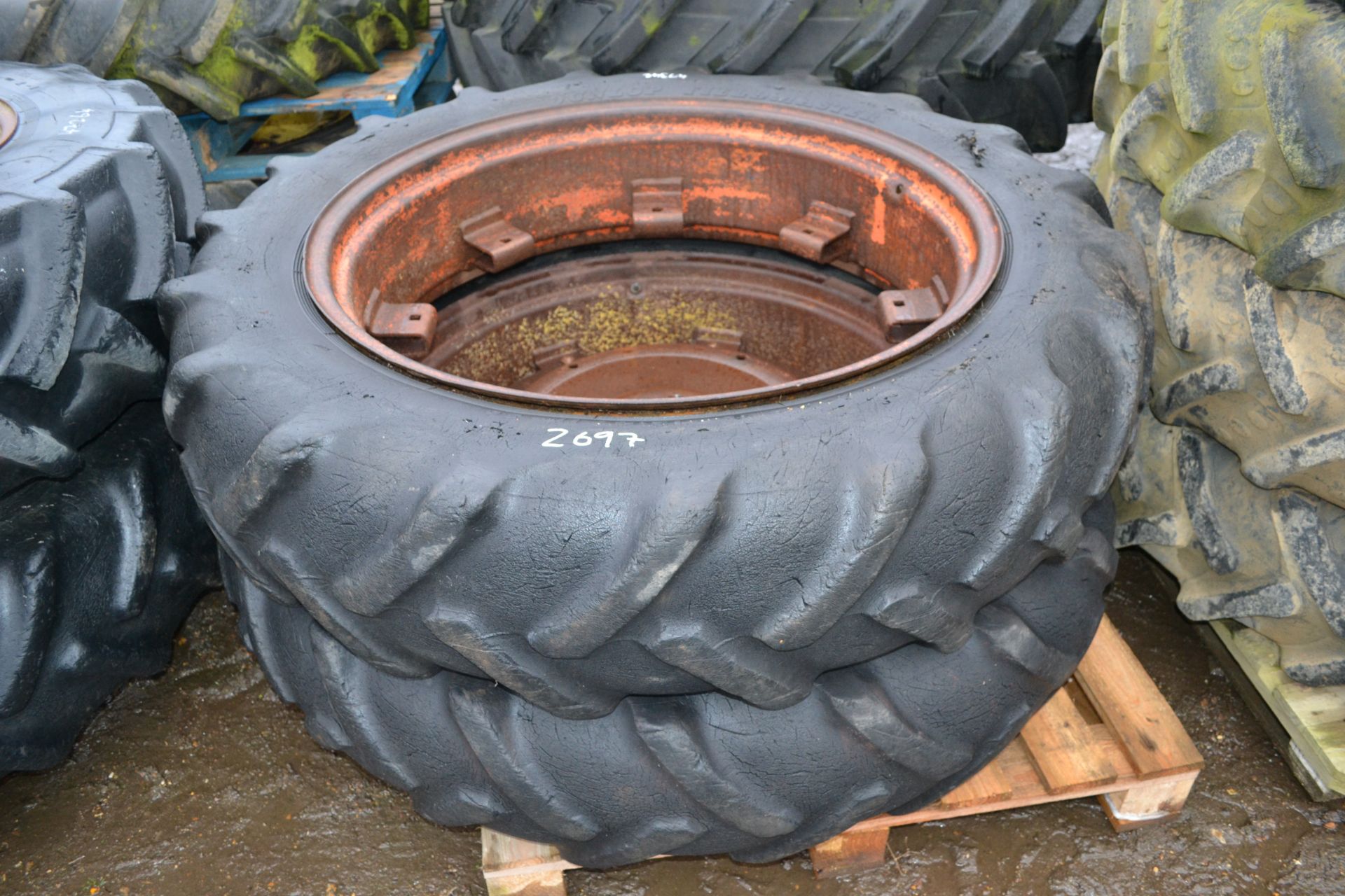 2x Fordson Major rear wheels and tyres.