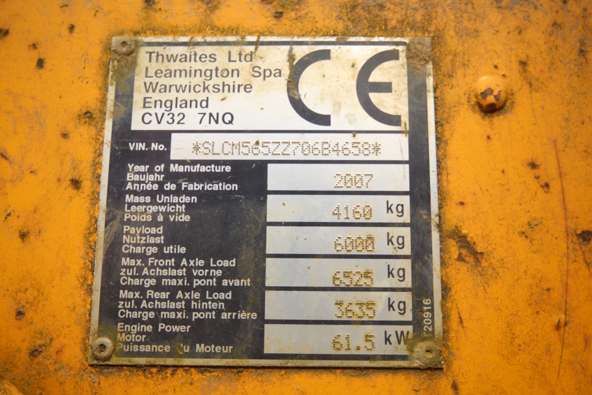 Thwaites 6T 4WD dumper. 2007. 4,971 hours. Serial number SLCM565ZZ706B4658. 405/70-20 wheels and - Image 35 of 35