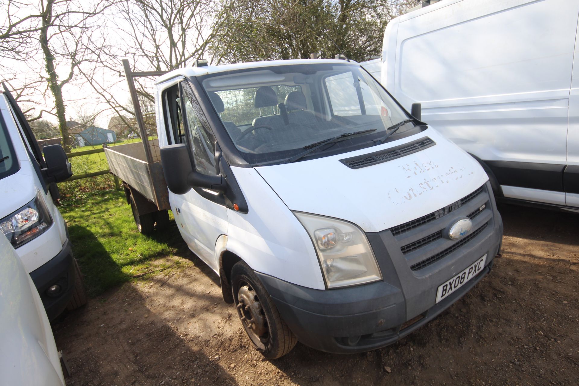 Ford Transit 2.4L diesel 3.5T drop side tipper. Registration BX08 PXC. Date of first registration