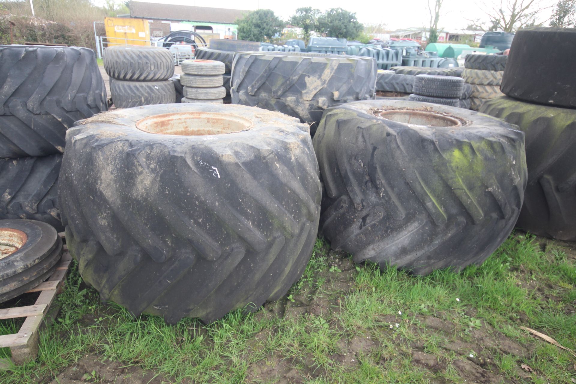 Pair of 66x43.00-25 flotation wheels and tyres. Wi