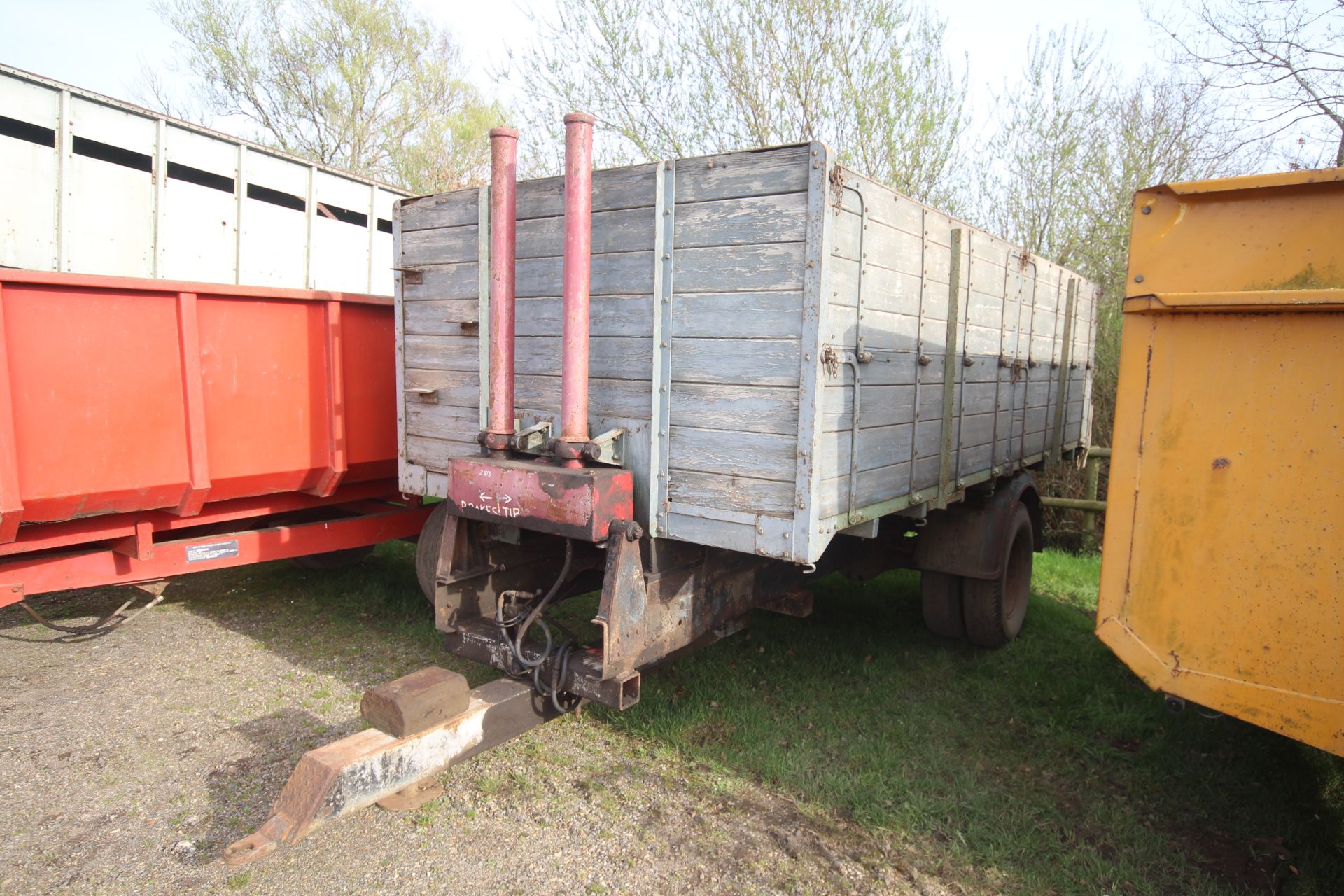 10T single axle lorry conversion wooden sided tipping trailer.