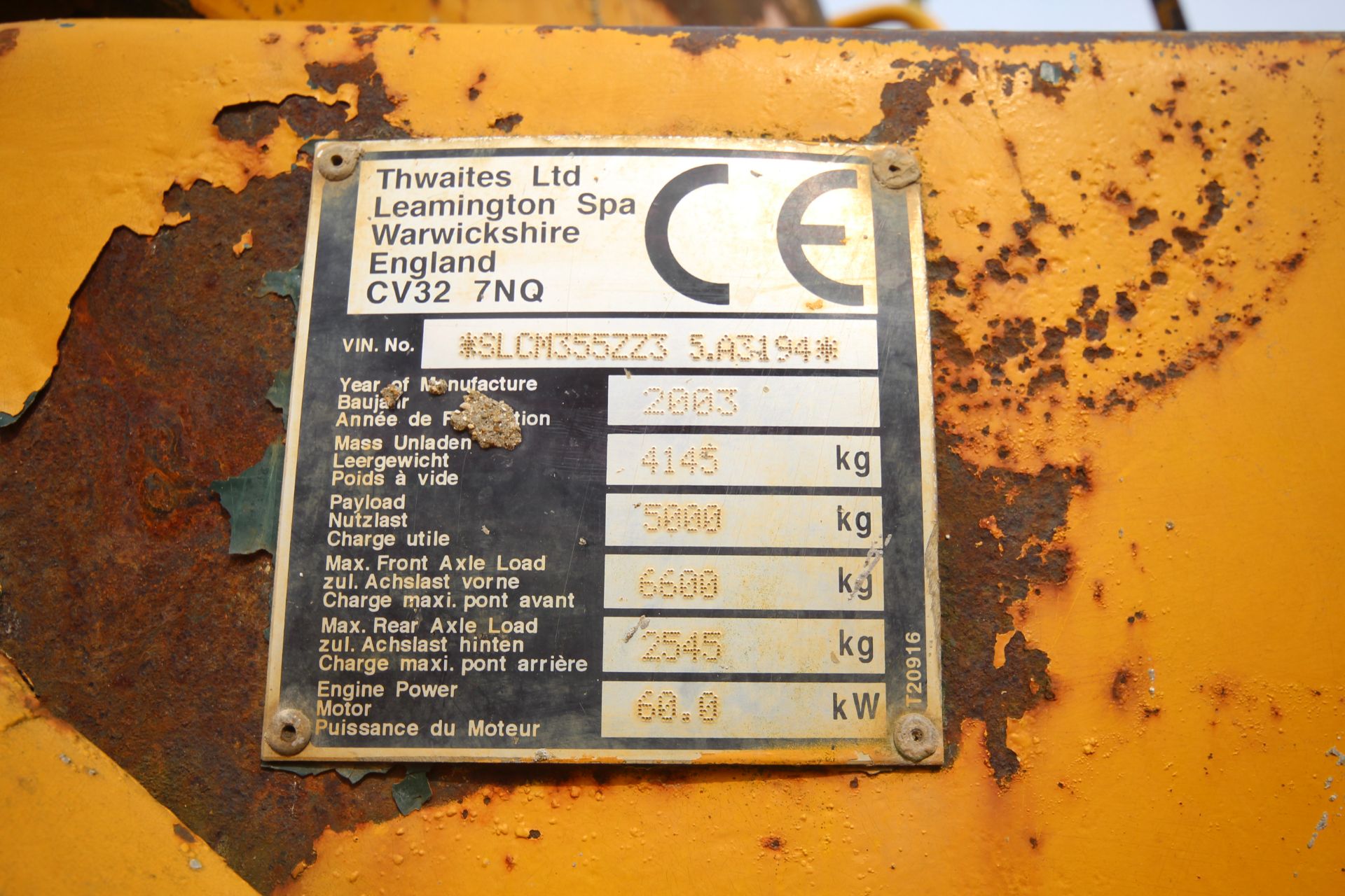 Thwaites 5T 4WD swivel tip dumper. 2003. 3,330 hours. Serial number SLCM355ZZ35.A3194. 12.5/80-18 - Image 37 of 37
