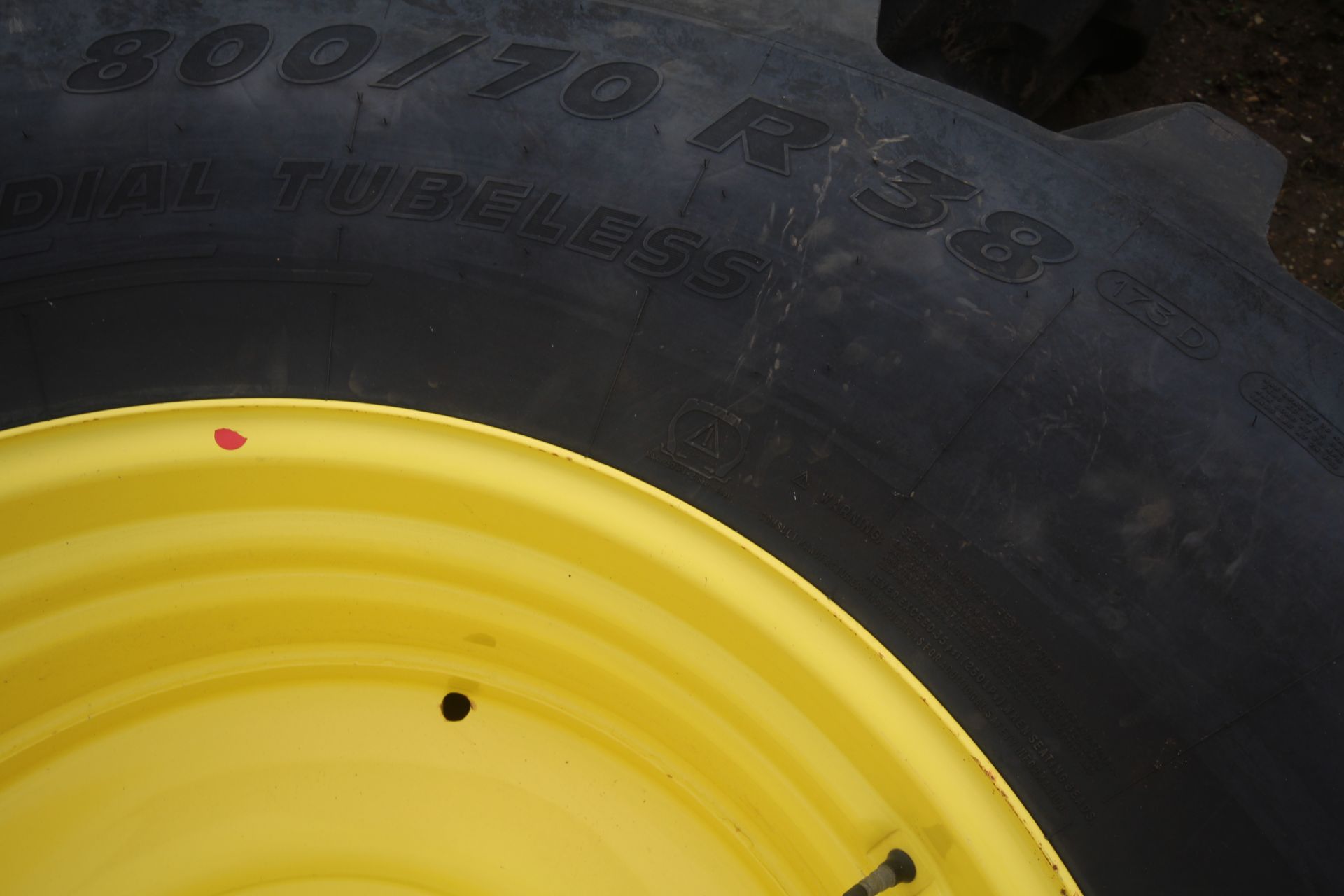 Pair of 800-70R38 wheels and tyres @ 90%. On John Deere 10-stud centres. Ex-6215. V - Image 12 of 12