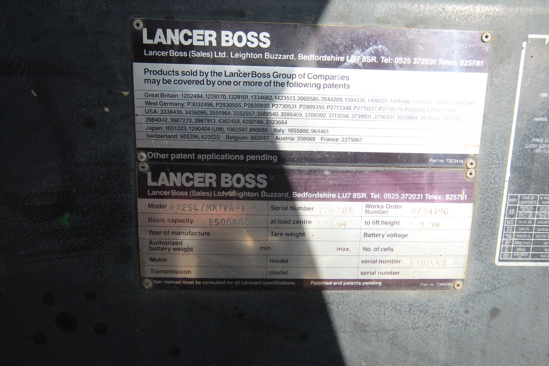 Lancer Boss RX25L 2.5T gas yard forklift. 7,027 hours. With Nissan engine and triplex mast. Key - Image 48 of 53