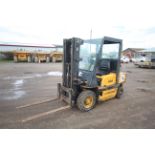 Lancer Boss RX25L 2.5T gas yard forklift. 7,027 hours. With Nissan engine and triplex mast. Key