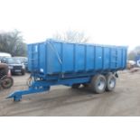 AS Marston 12T twin axle tipping trailer. With super single wheels and tyres and roll over sheet.