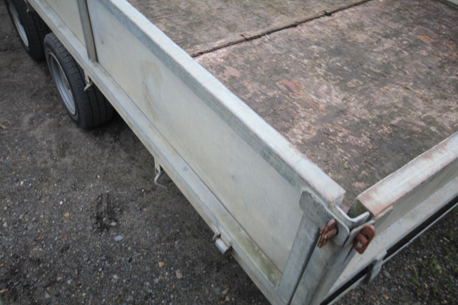 Ifor Williams LL166G 16ft twin axle flat bed trailer. Serial number 64791. With sides, spare - Image 23 of 35