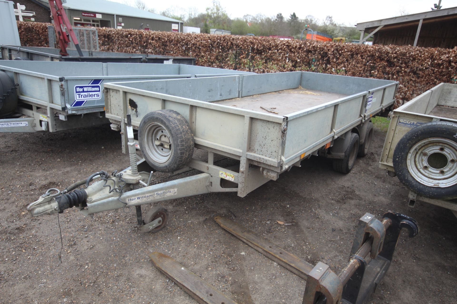 Ifor Williams 16ft twin axle flat bed trailer. With sides. V