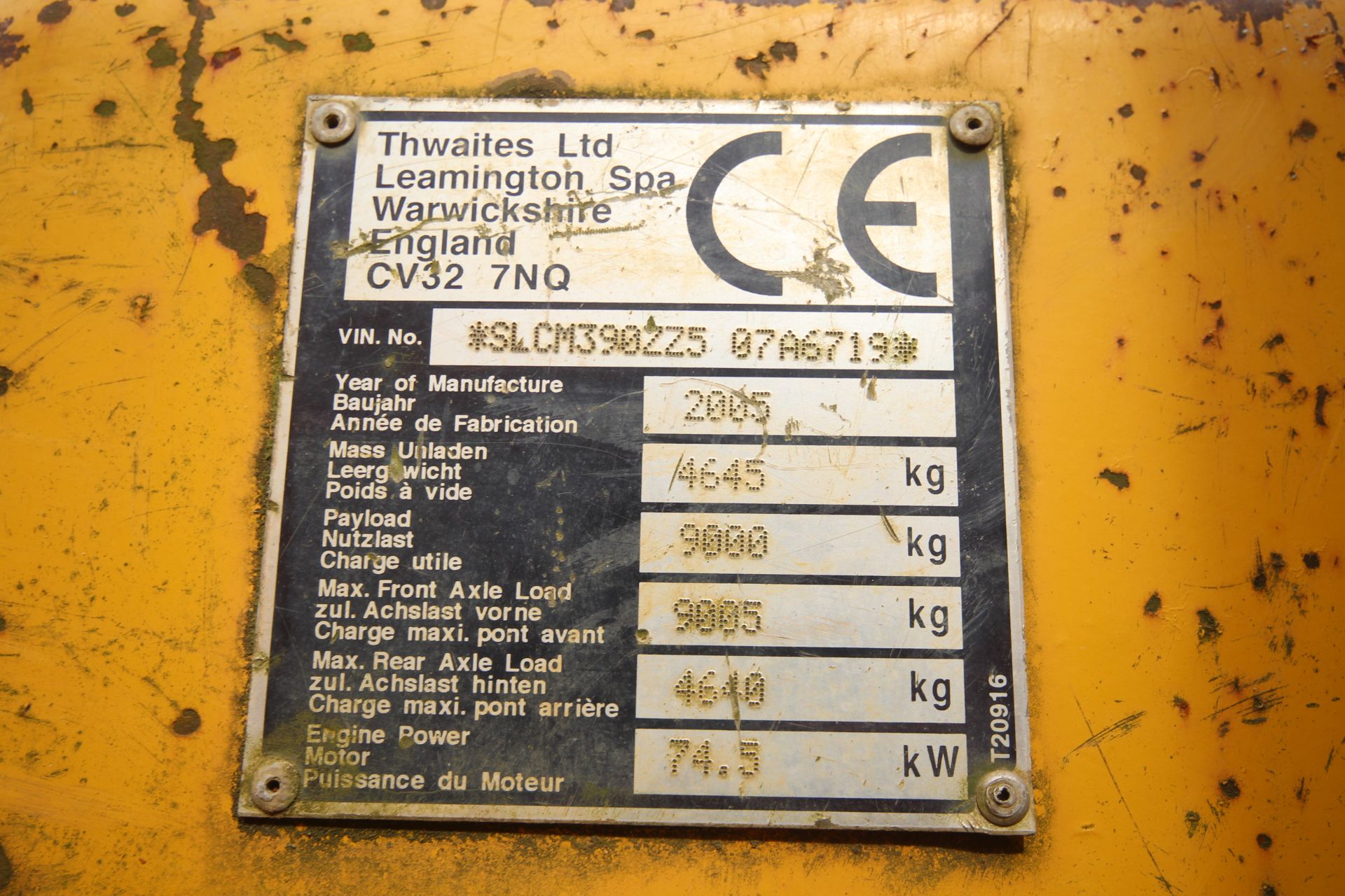 Thwaites 9T 4WD dumper. 2005. Unknown hours. Serial number SLCM39022507A6719. 500/60-22.5 wheel - Image 32 of 32