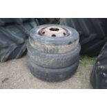 Various lorry wheels and tyres.