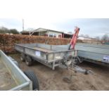 Ifor Williams 14ft twin axle flat bed trailer. With manual crane, sides and recent new floor. Key