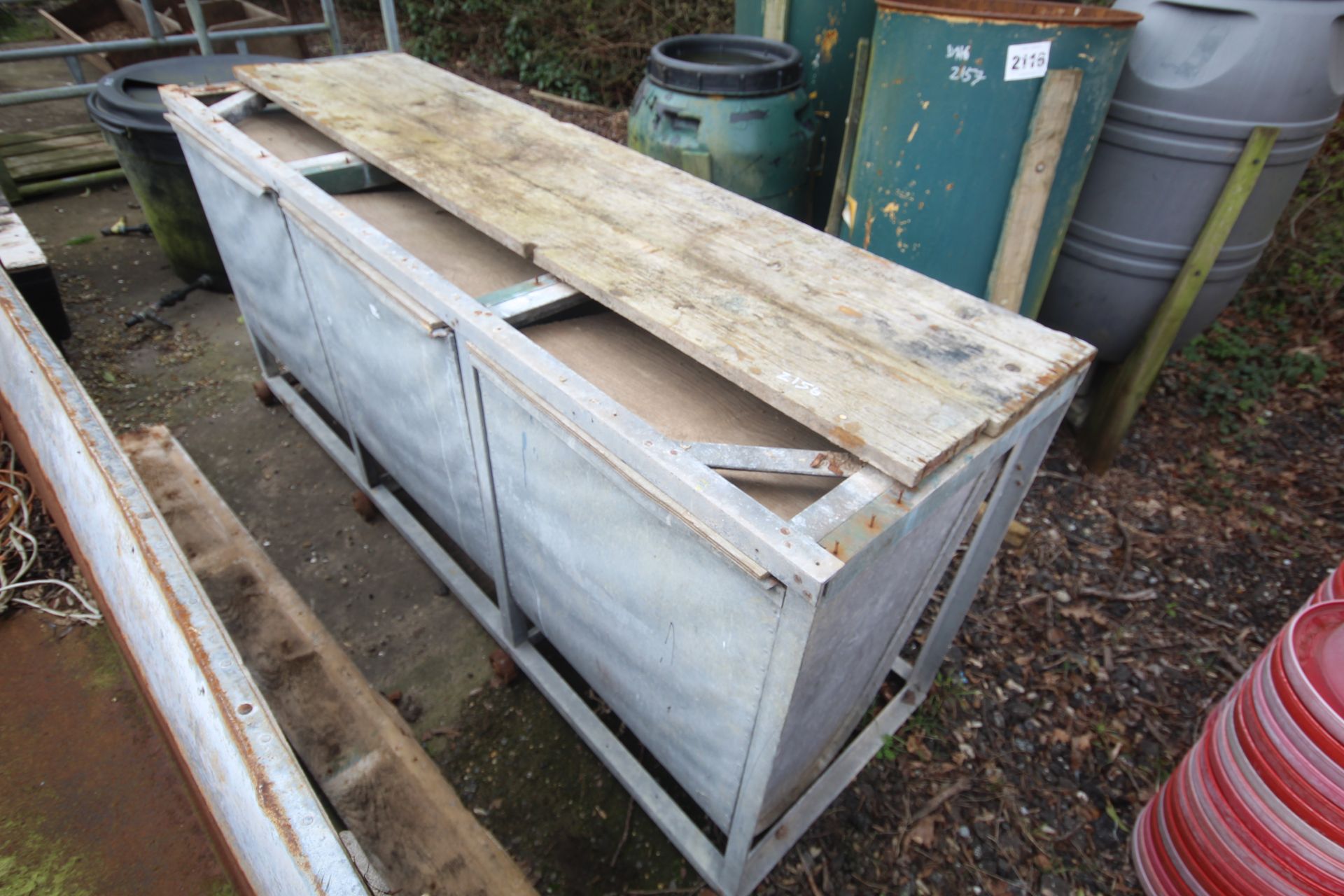 Three section galvanised feed bin.