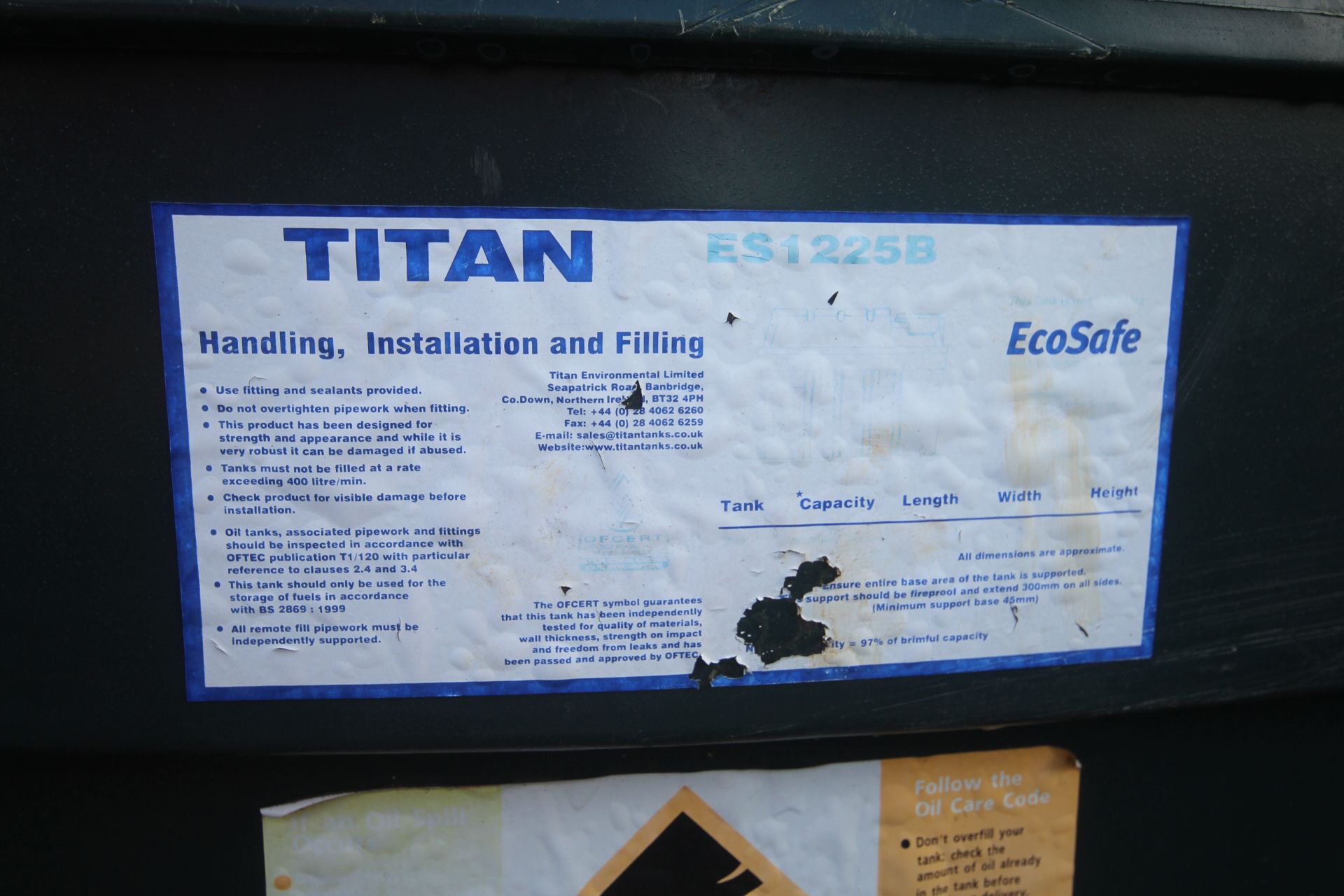 Titan ES1225B Bundid oil tank. - Image 6 of 6