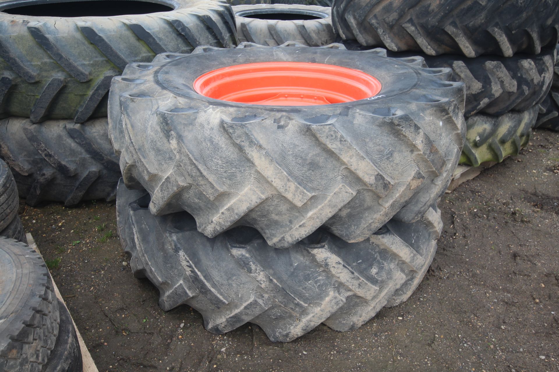 Pair of Fordson Major 18.4/15-30 rear wheels and tyres.