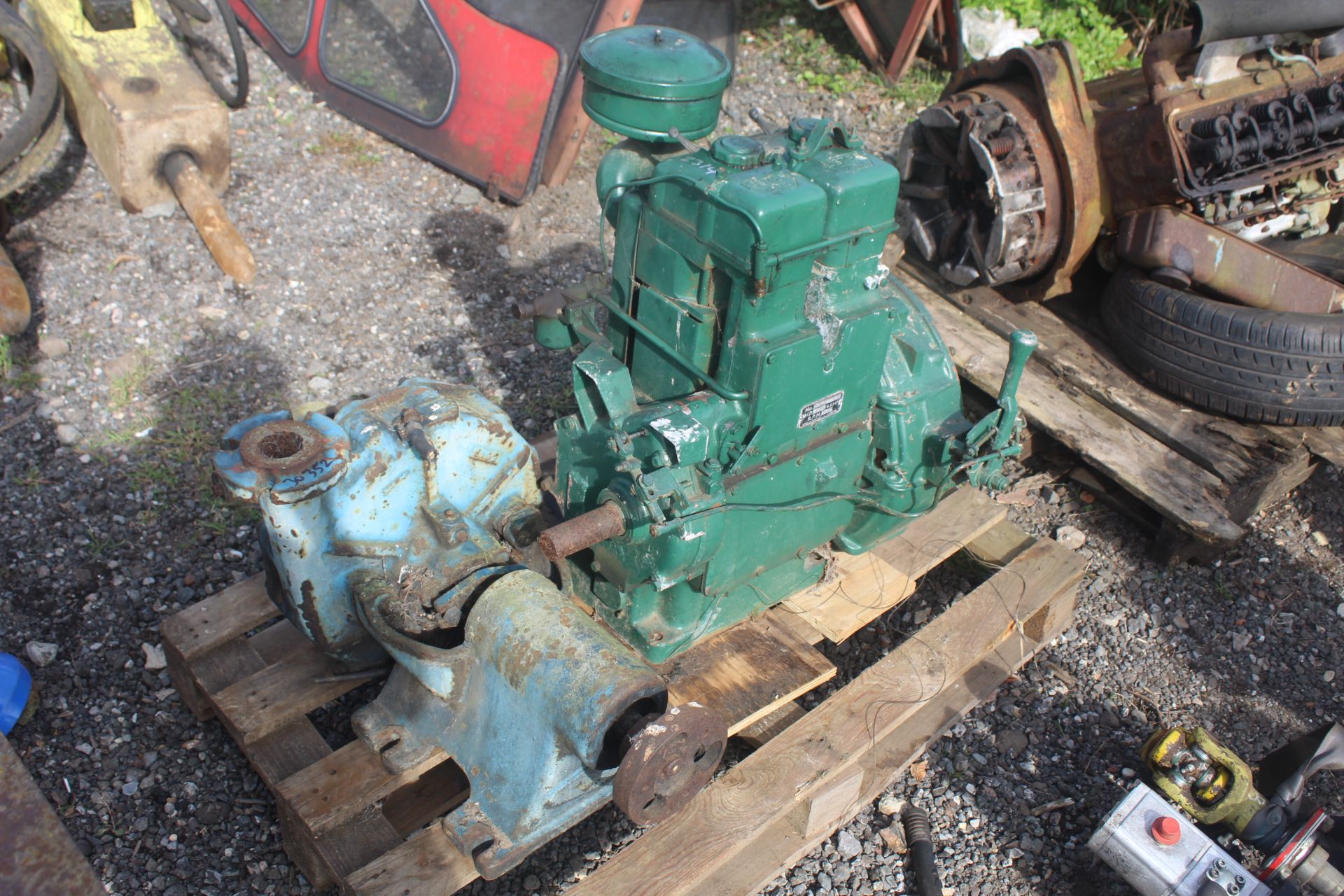 Lister 2cyl diesel engine and a pump. V