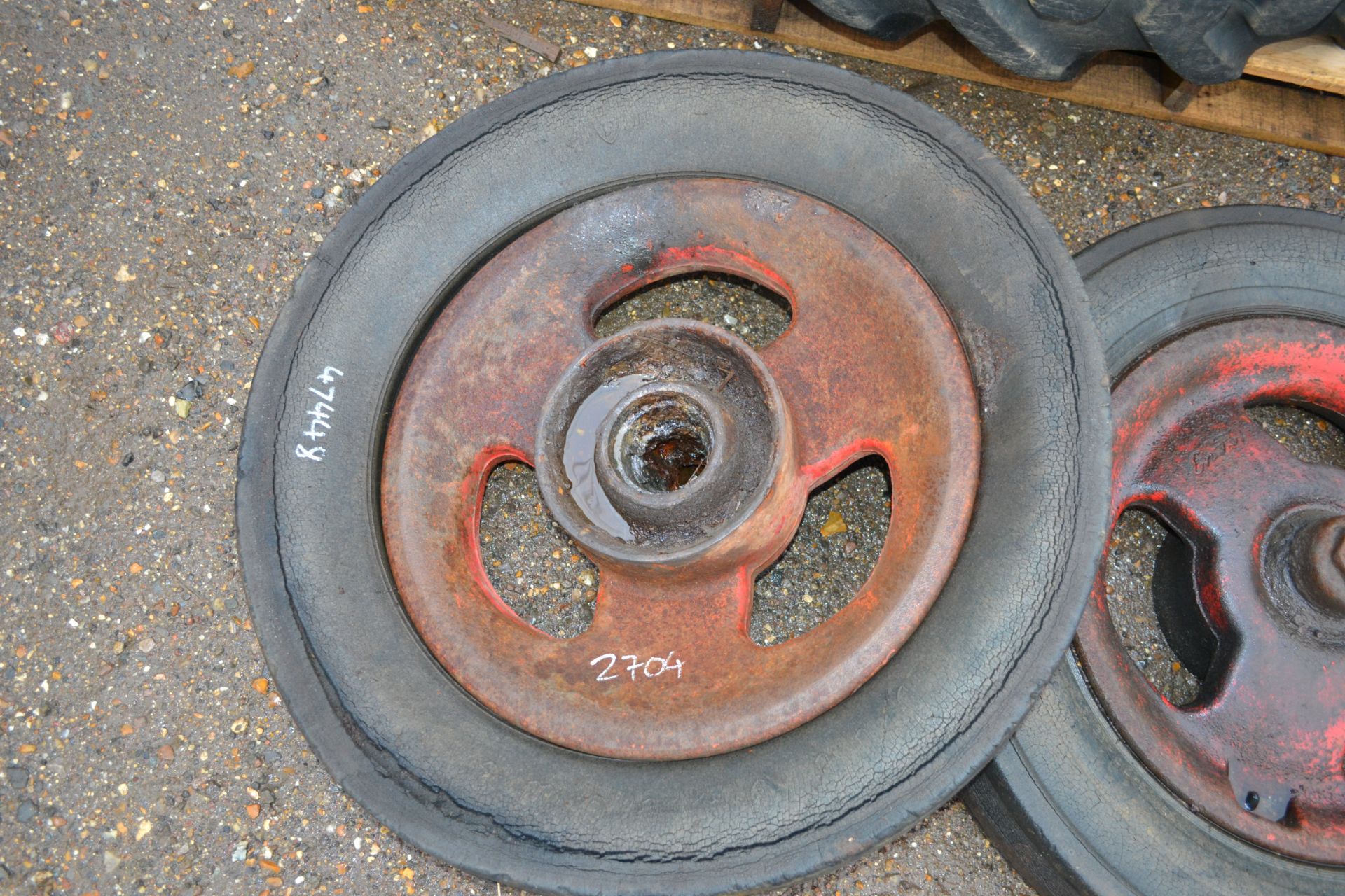 Pair of Fordson Major cast front wheels and tyres. - Image 2 of 3
