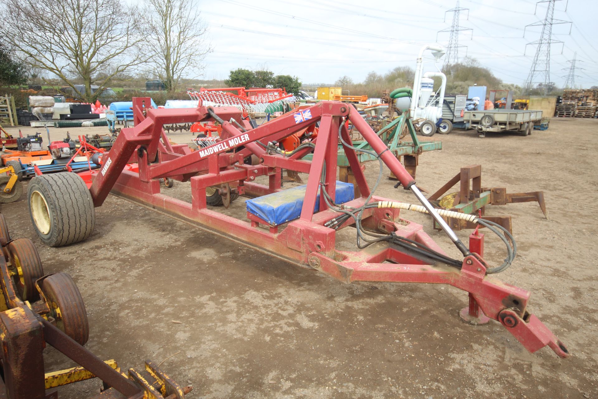 Hankins Maidwell Moler trailed single leg mole plough (no leg). Serial number 17411. V