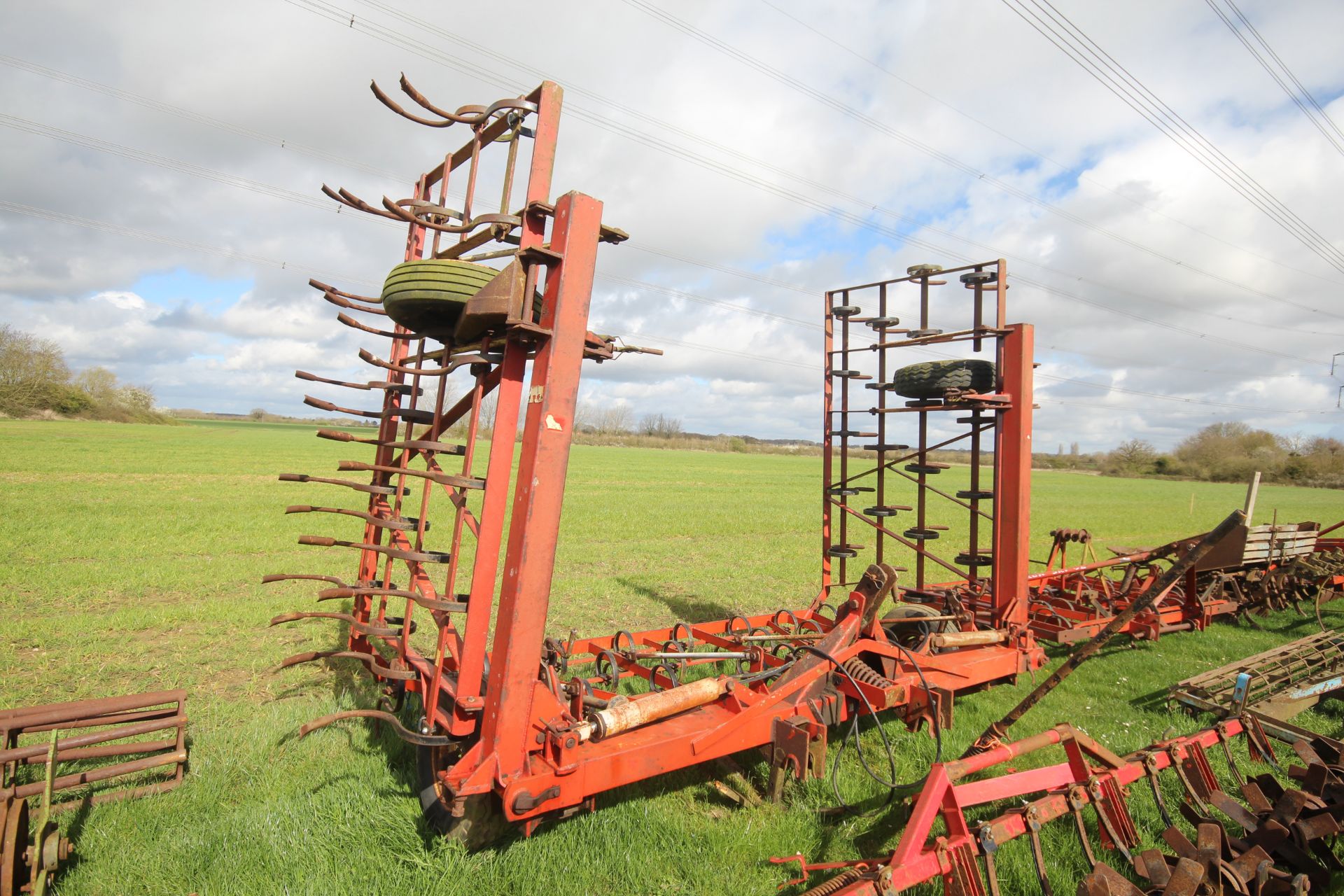 Large set of hydraulic folding spring tines. Owned from new. From a local Deceased estate.