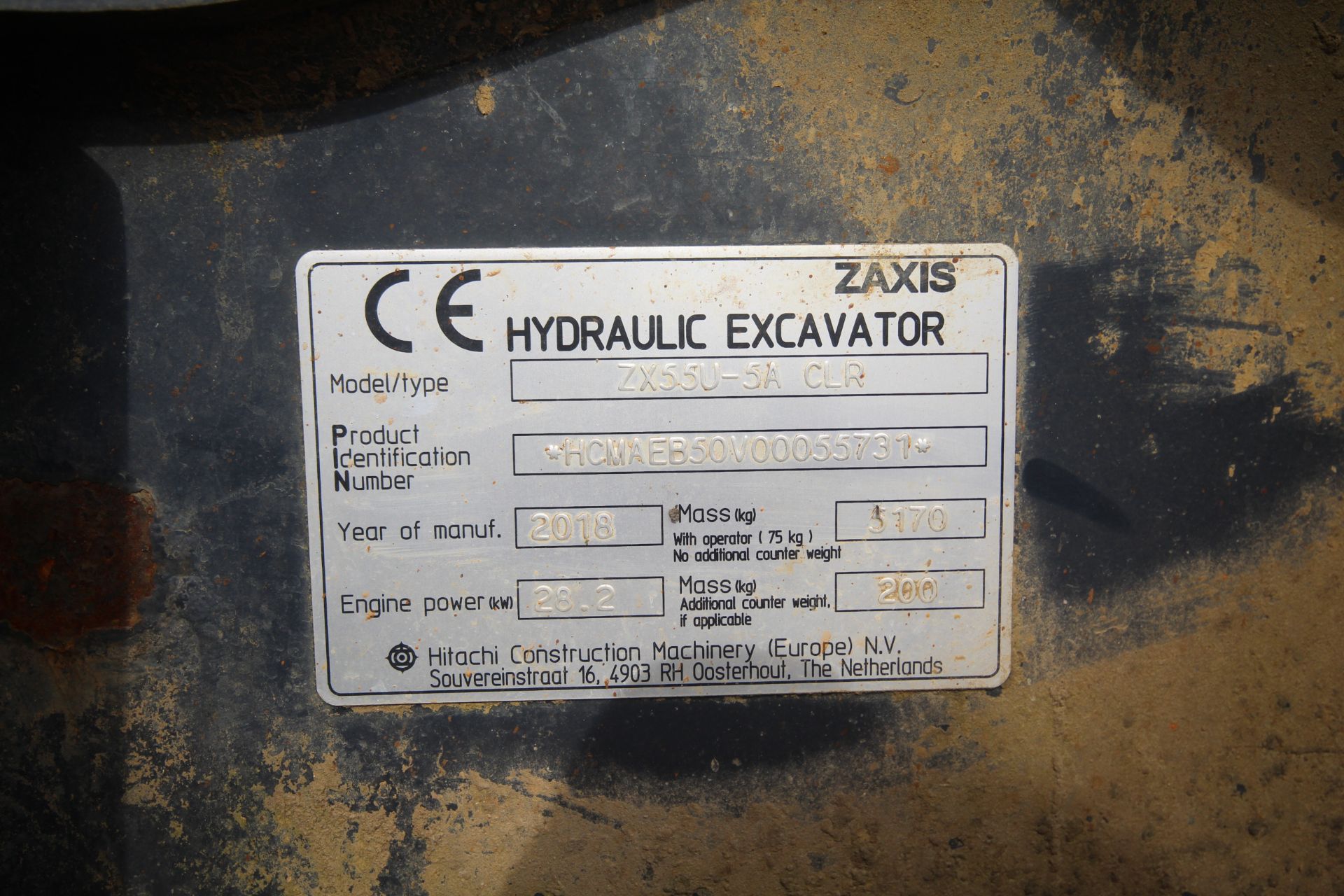Hitachi ZX55U-5A CLR 5.5T rubber track excavator. 2018. 3,217 hours. Serial number HCMA - Bild 85 aus 85