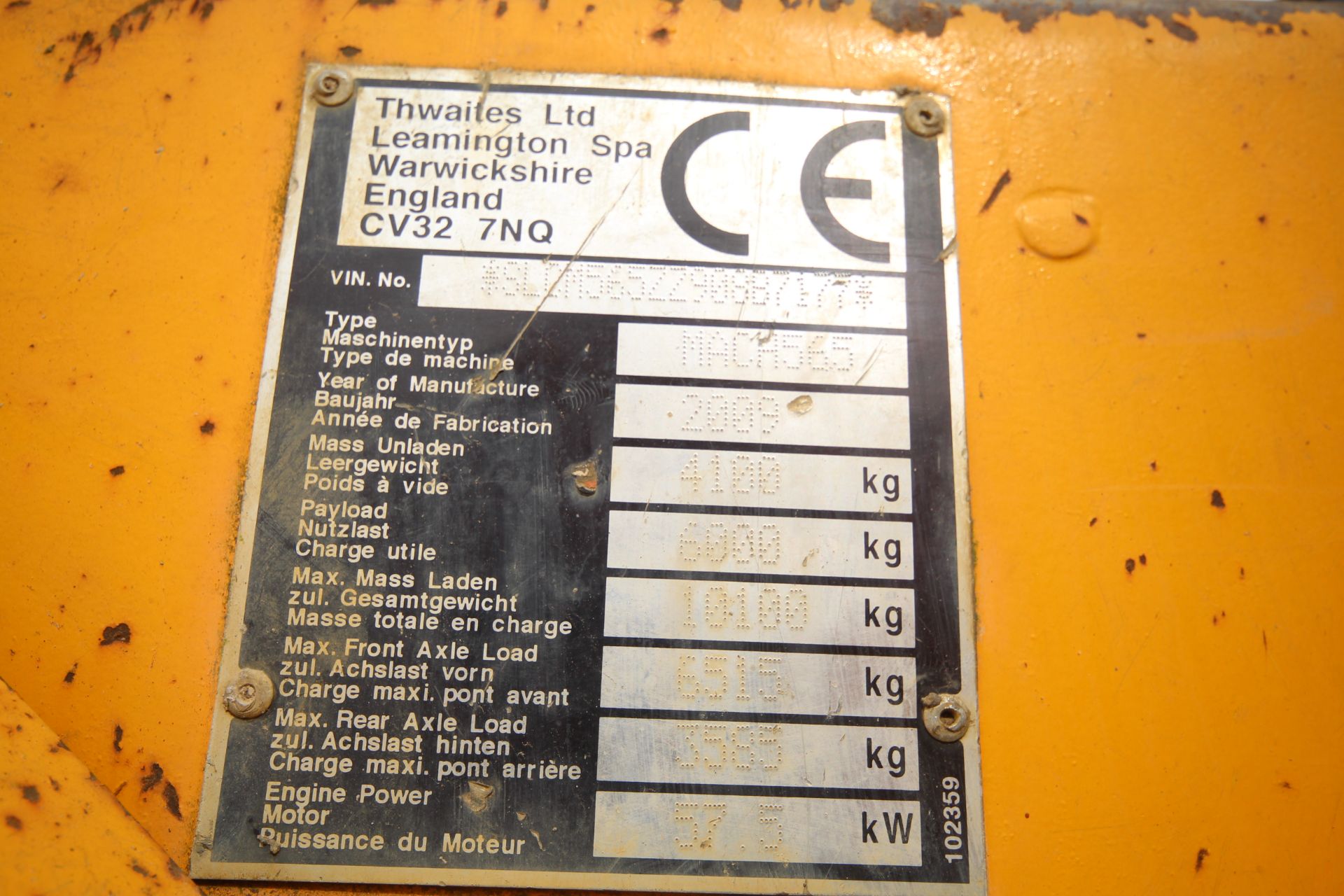 Thwaites 6T 4WD dumper. 2009. Hours TBC. Serial number SLCM565ZZ90887177. 405/70-20 wheels and - Image 35 of 35