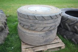 Pair of 385/65R22.5 super single wheels and tyres.