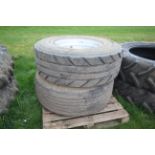 Pair of 385/65R22.5 super single wheels and tyres.