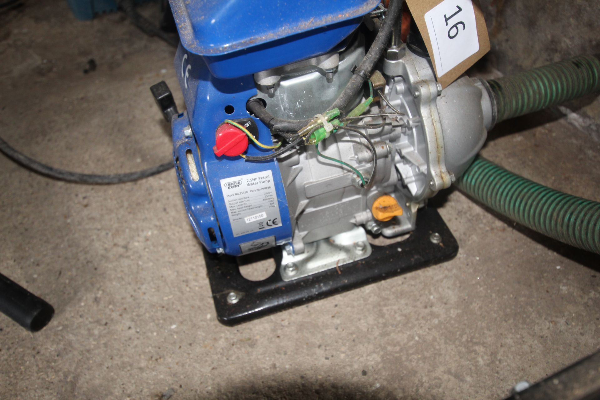 Draper Expert petrol driven water pump with suction hose. - Image 3 of 4