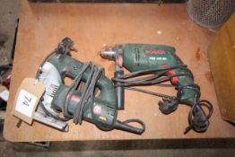 Bosch drill and Metabo jigsaw.