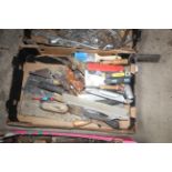 Tray of various scrapers, plasterers floats etc.