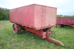 10T single axle lorry conversion tipping trailer. With twin wheels and steel body. Ex-Leyland