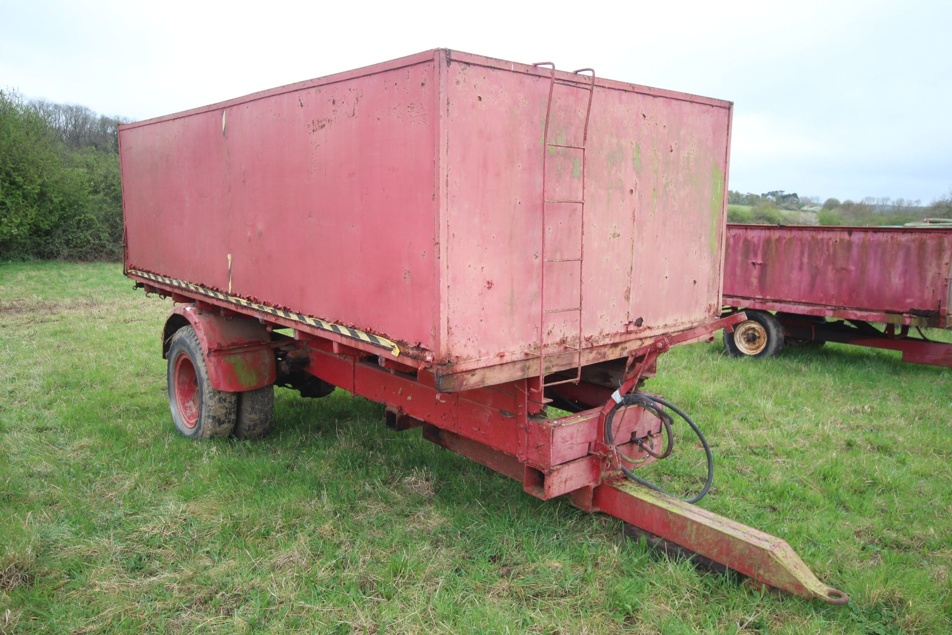 10T single axle lorry conversion tipping trailer. With twin wheels and steel body. Ex-Leyland