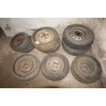 Various car and other wheels and tyres.