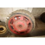 Pair of 6.50/44 row crop wheels and tyres with International centres.