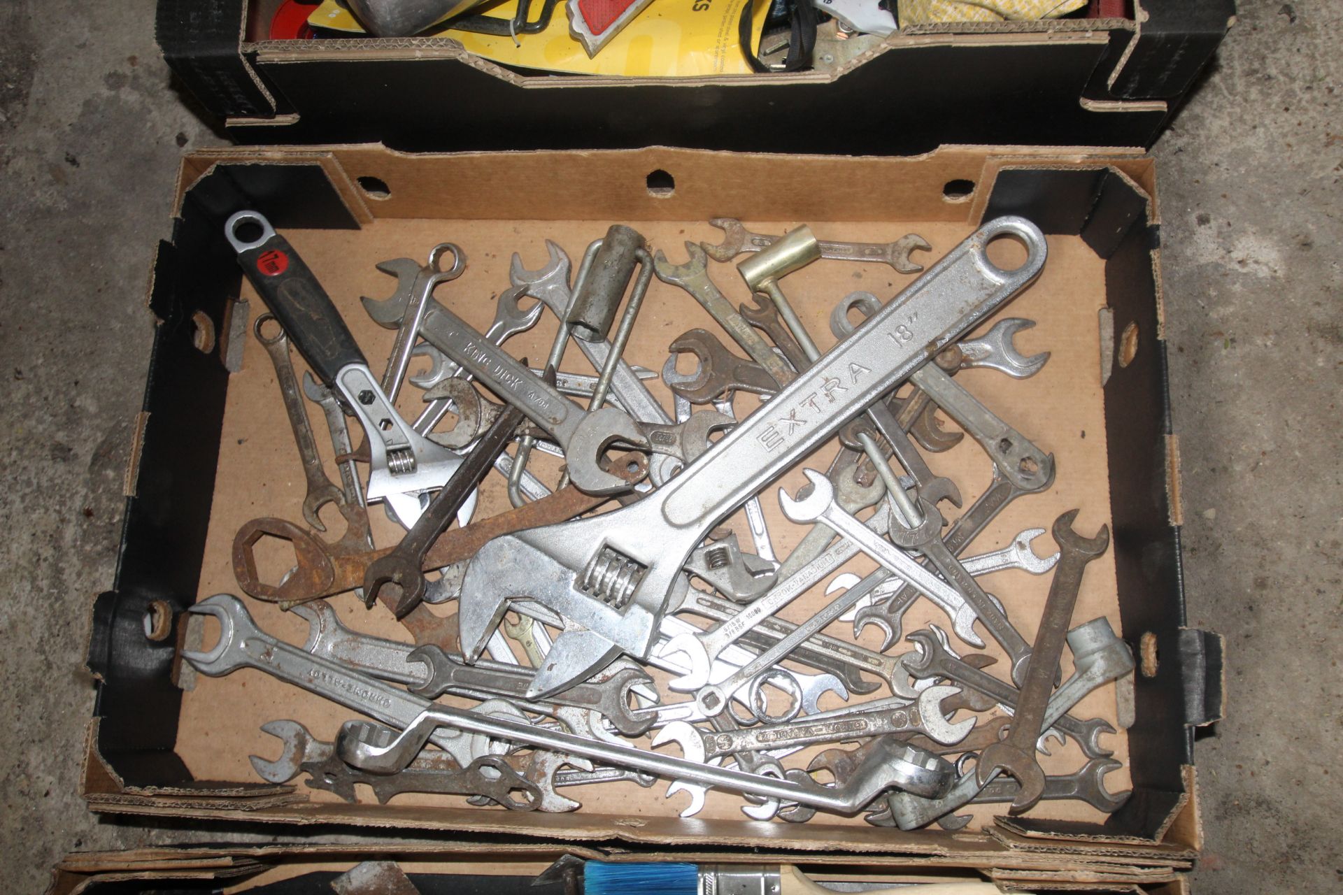 Tray containing large quantity of spanners includi
