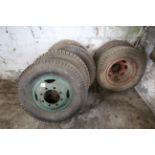 6x various lorry twin wheels and tyres.