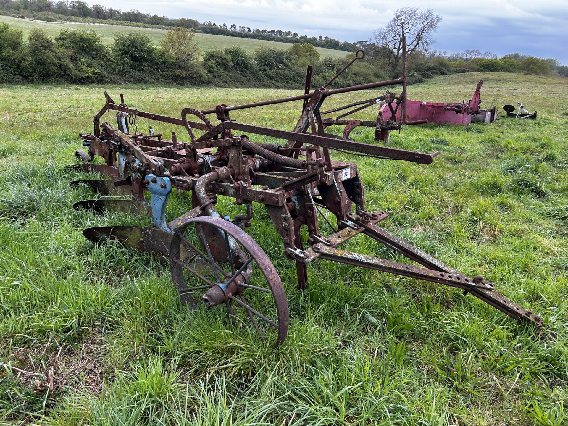 Ransomes Multitrac four furrow conventional trailed plough. With discs.