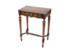A 19th Century French marquetry inlaid side table, having hinged compartment, applied gilt foliate