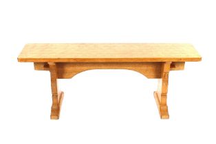 Workshop of Robert (Mouseman) Thompson of Kilburn, an English oak bench with adzed finished top,