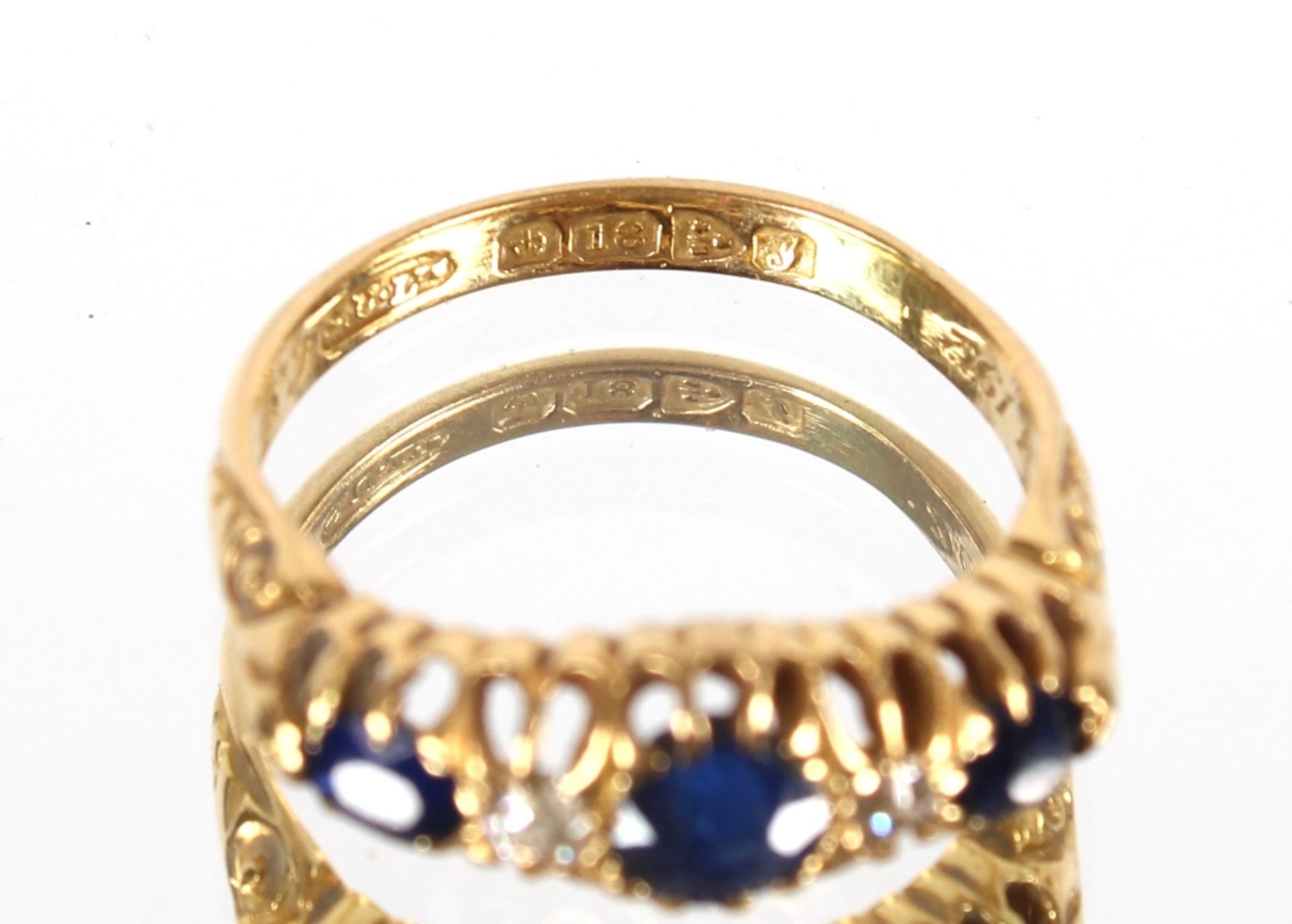 A 18ct gold sapphire and diamond five stone ring, size L, total weight approx. 3.8gms - Image 3 of 4