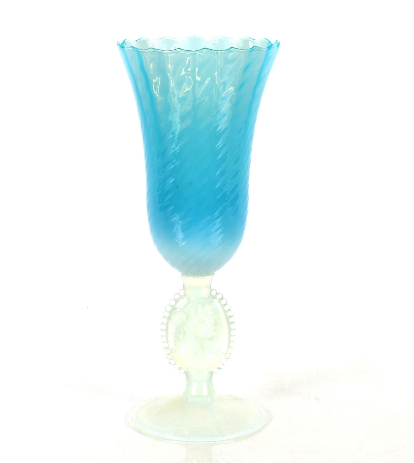 A Murano opalescent glass pedestal lidded goblet, 41cm high; and a matching vase, 33cm high both - Image 3 of 4