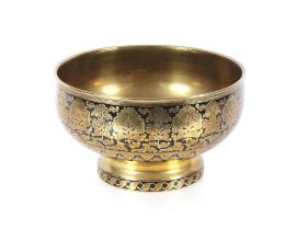 A Thai Niello ware decorated brass bowl, 26.5cm dia.