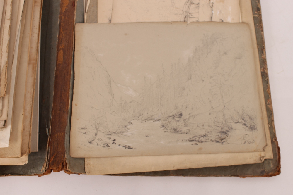 An interesting 19th Century folio containing small Norwich school oil on panel of a windmill; oil on - Image 51 of 80