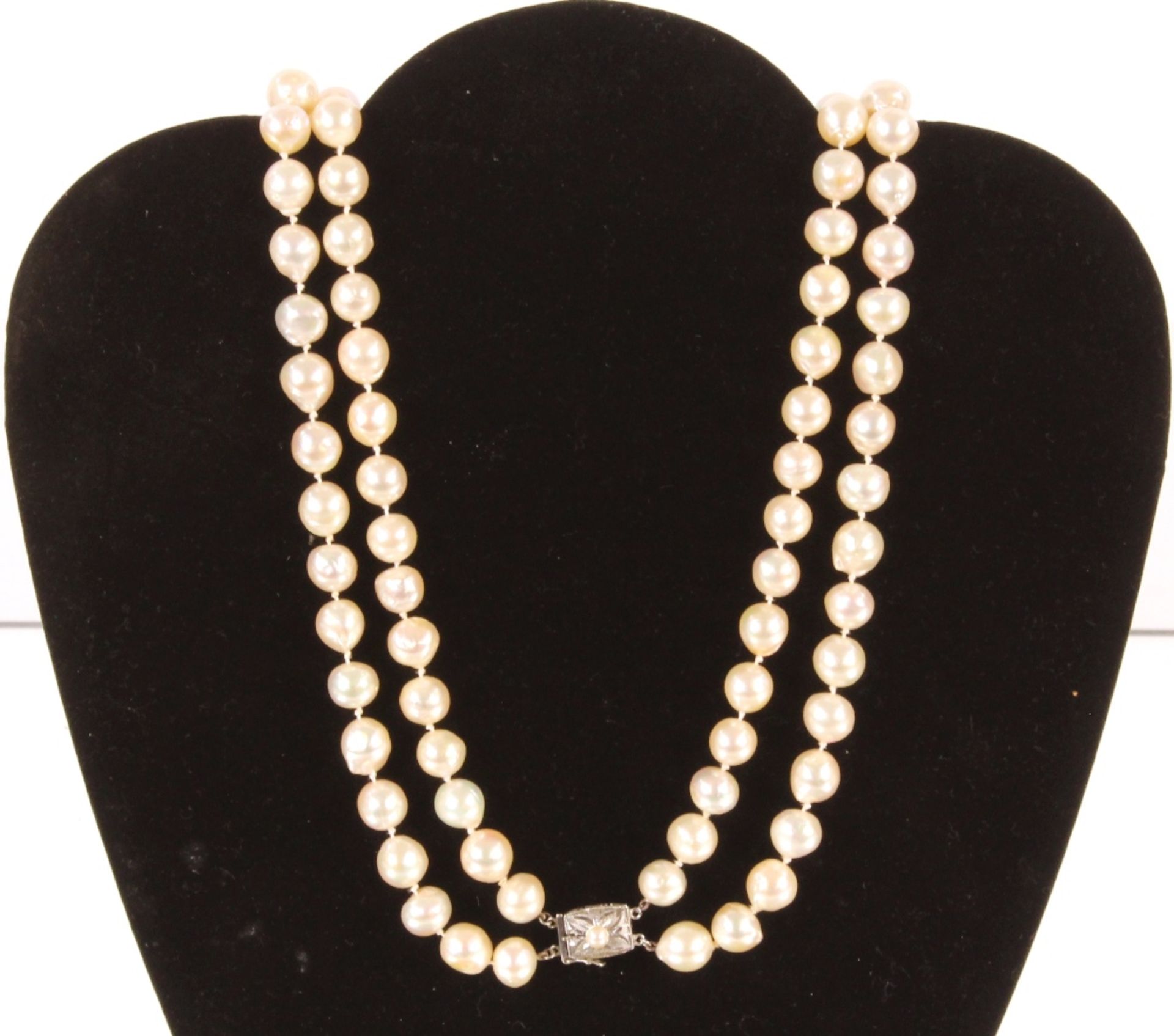A pearl double strand necklace with silver pearl set clasp, 77cm long, total weight 169gms - Image 3 of 5